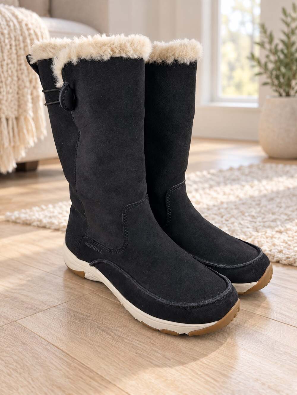 Merrell Approach Sage Pull-On Polar Waterproof Black Winter Boots Womens 8